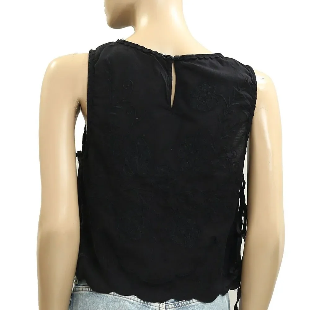 Free People Faded Gardens Tank Cropped Top Floral Embroidered Cotton XL 288563